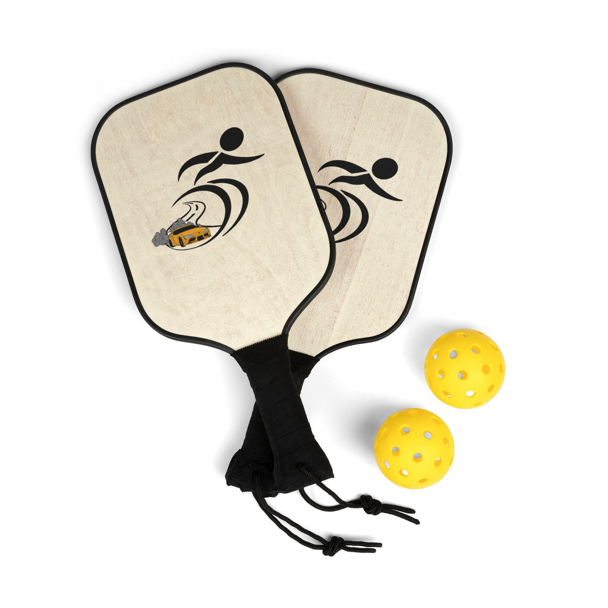 Pickleball Paddle Set – Lightweight Wood Kit with Playful Swirl Logo (2 Paddles + 2 Balls)
